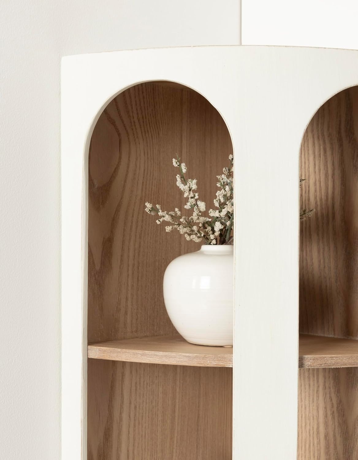Kate and Laurel Elloree Modern Corner Shelf Cabinet for Storage and Display; 16 x 11 x 24; White and Natural; Transitional Corner Storage for Use as Living Room Shelving or Bedroom Storage Design