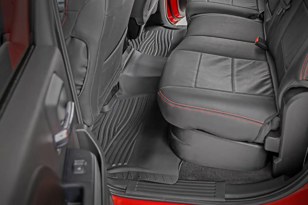 Rough Country Flex-Fit Floor Mats for Chevy Silverado & GMC Sierra 1500/2500HD/3500HD (2014–2018) Crew Cab - Front & Rear Set, All-Weather Non-Slip TPE Liners w/Spill Saver Lip