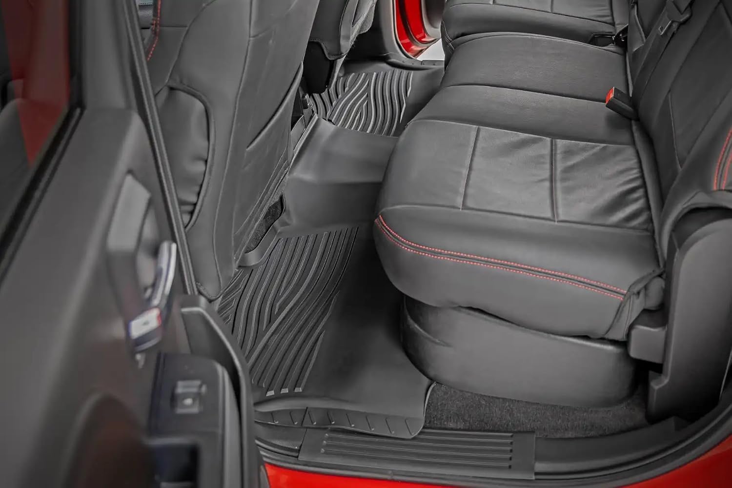 Rough Country Flex-Fit Floor Mats for Chevy Silverado & GMC Sierra 1500/2500HD/3500HD (2014–2018) Crew Cab - Front & Rear Set, All-Weather Non-Slip TPE Liners w/Spill Saver Lip