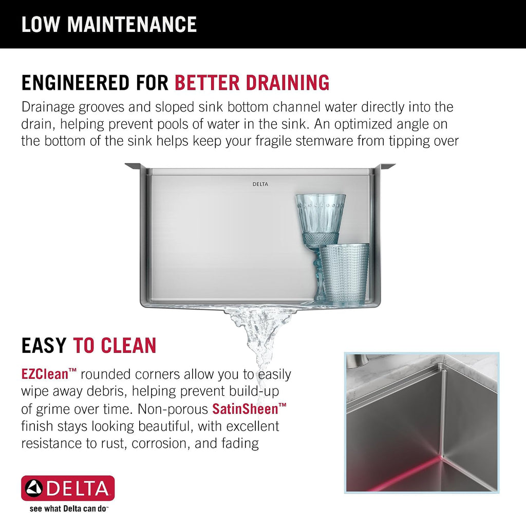 DELTA FAUCET Lorelai 17-inch Workstation Bar Prep Kitchen Sink Undermount 16 Gauge Stainless Steel Single Bowl with WorkFlow Ledge and Kit of 5 Accessories, 95B9032-17S-SS