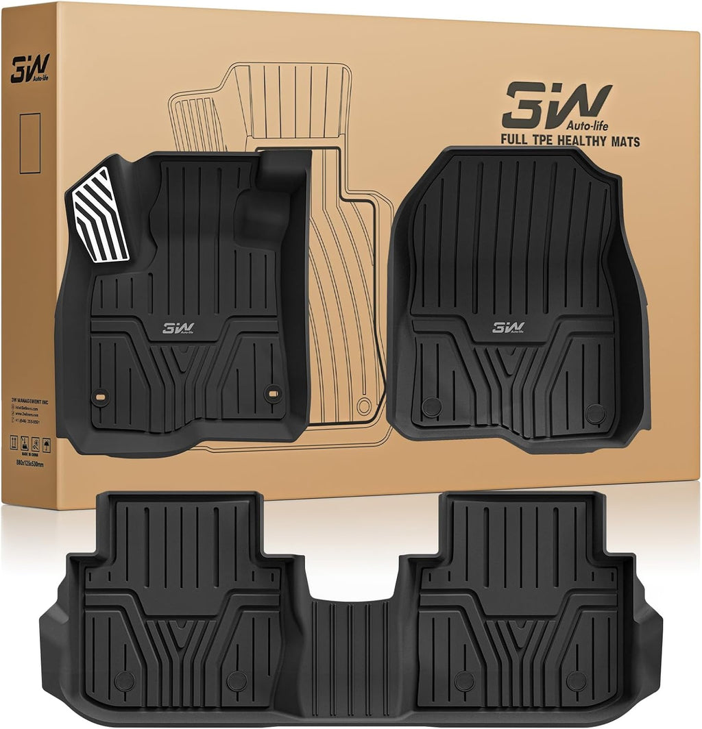 3W Floor Mats with Metal Pedals Fit for Honda CR-V 2023 2024 2025 2026 (Include Hybrid & CRV FCEV), All Weather TPE Waterproof Custom Fit Honda CRV Floor Liner 1st, 2nd Row Car Accessories Black