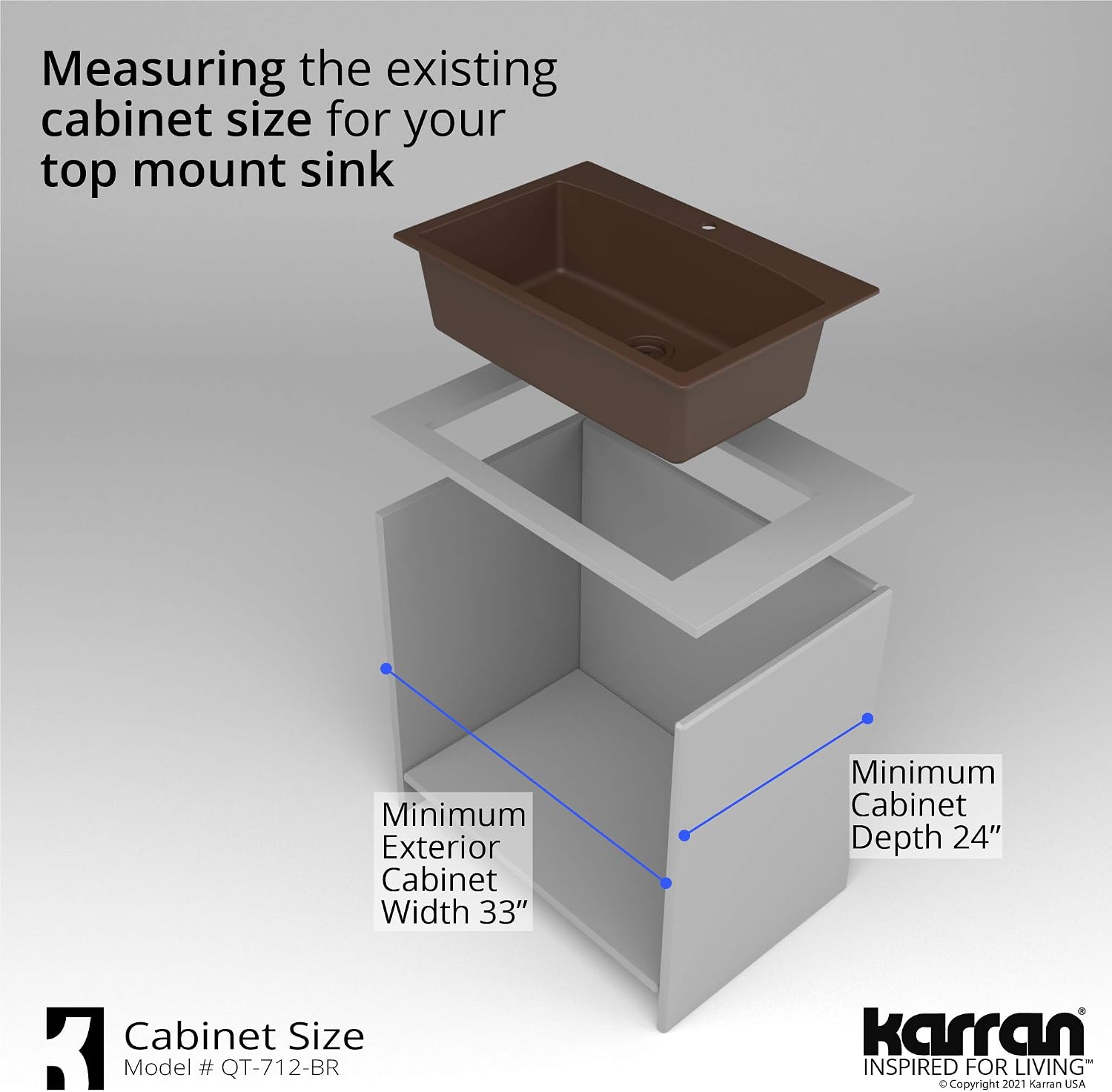 Karran QT-712 33 Inch Drop-In Quartz Composite Single Bowl Kitchen Sink, Top Mount, 1-Hole, Heat & Scratch Resistant, Easy Clean, Brown