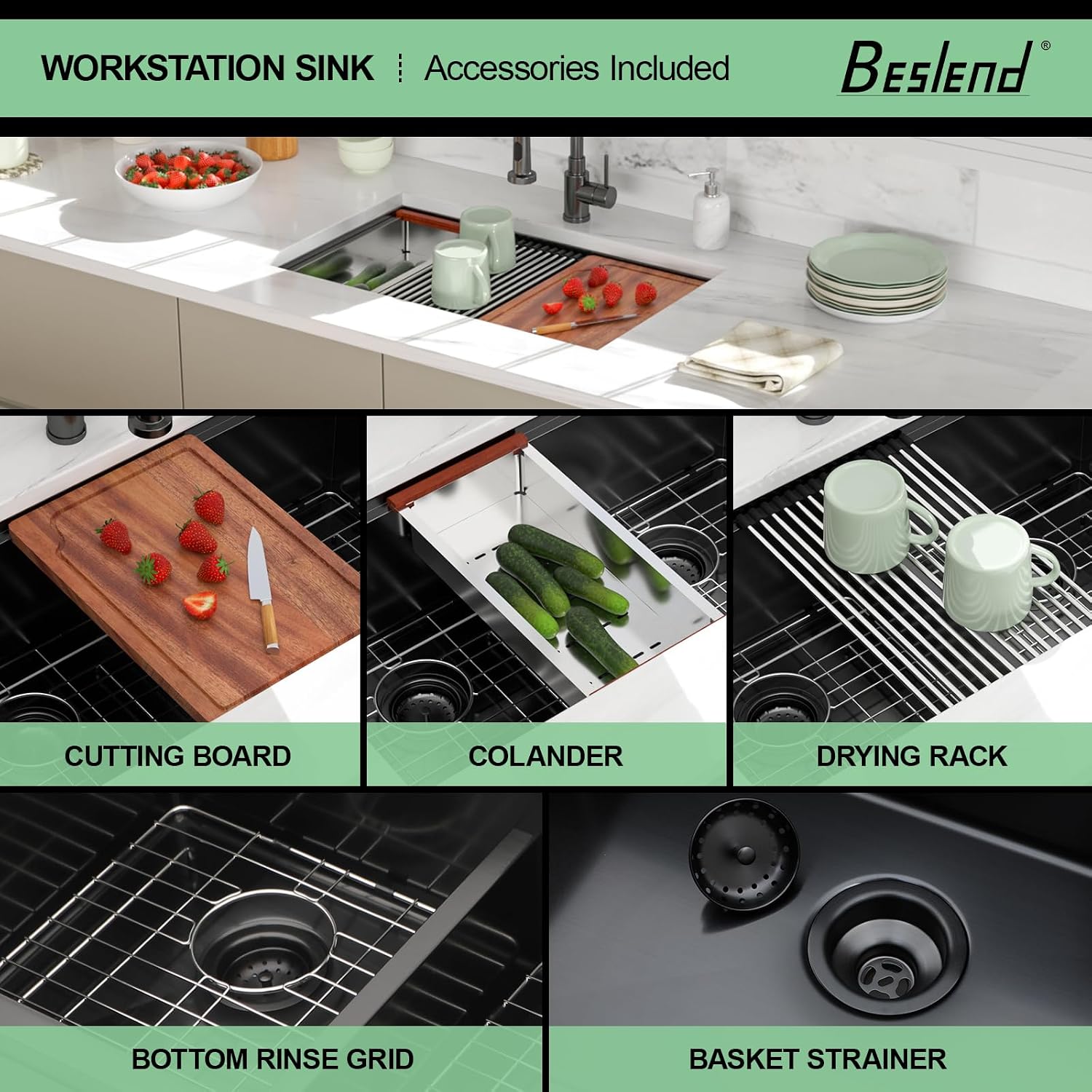 30 Black Undermount Kitchen Sink - 30x19 Gunmetal Black Double Bowl Kitchen Sinks Workstation 16 Gauge Stainless Steel Sink Low Divide Double Basin 50/50