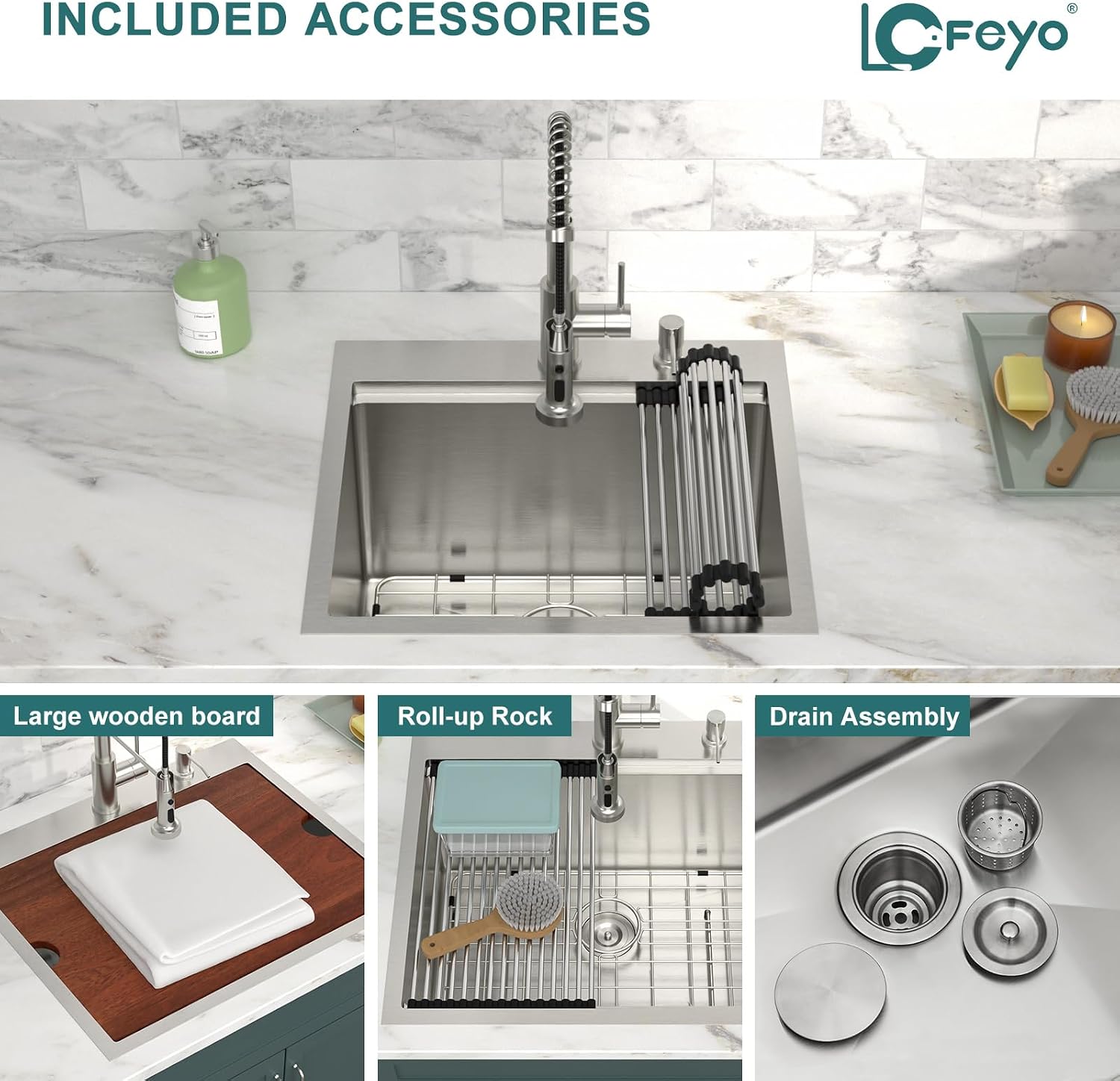 21x20 Inch Drop In Laundry Room Sink 12' Deep Kitchen Sink with Workstation Faucet Combo 304 Stainless Steel Single Bowl #LOF-L-DOE00127