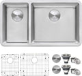 Ruvati 32-inch Undermount Kitchen Sink - 30/70 Double Bowl Kitchen sink - 16 Gauge Stainless Steel Kitchen Sinks with Brushed Finish hides scratches, Easy-to-Clean Undermount Sink - RVM5307