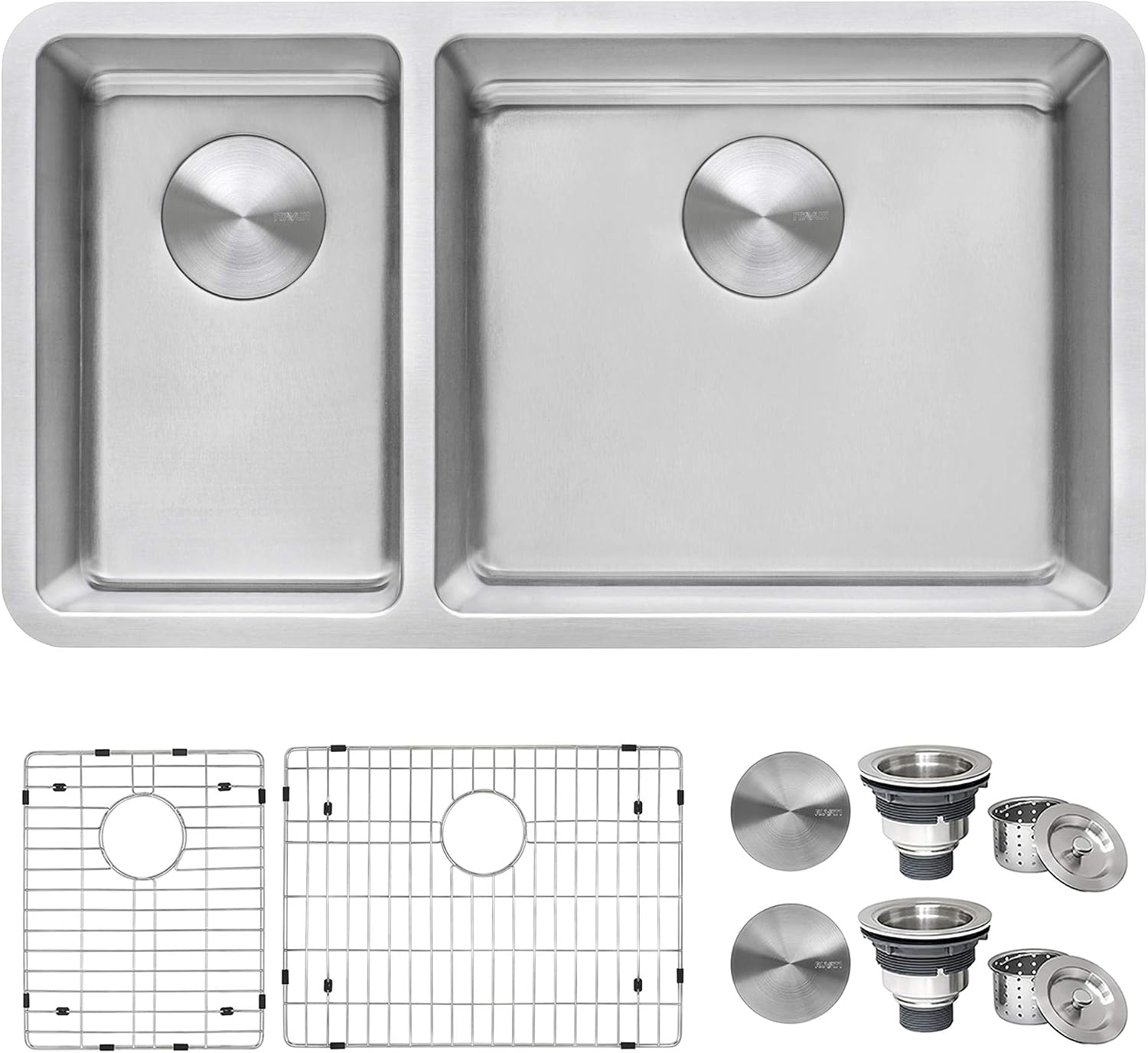 Ruvati 32-inch Undermount Kitchen Sink - 30/70 Double Bowl Kitchen sink - 16 Gauge Stainless Steel Kitchen Sinks with Brushed Finish hides scratches, Easy-to-Clean Undermount Sink - RVM5307