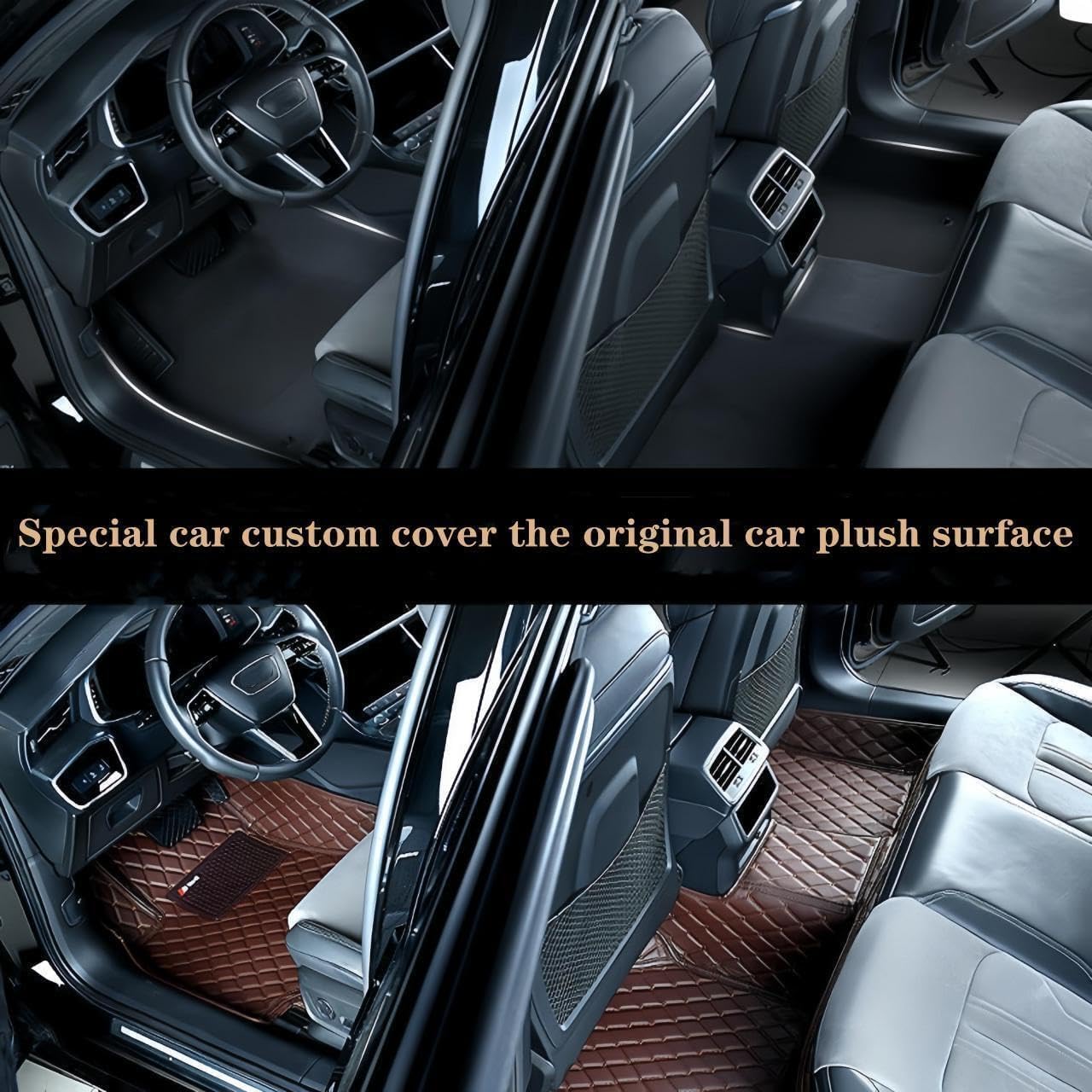 Leather Car Floor Mats for Land Rover Defender 110/130 L663 2020 2021 2022 2023 2024 2025, Waterproof Floor Mat Front Rear Row Carpet Protection Liners Car Floor Matts Accessories,Brown