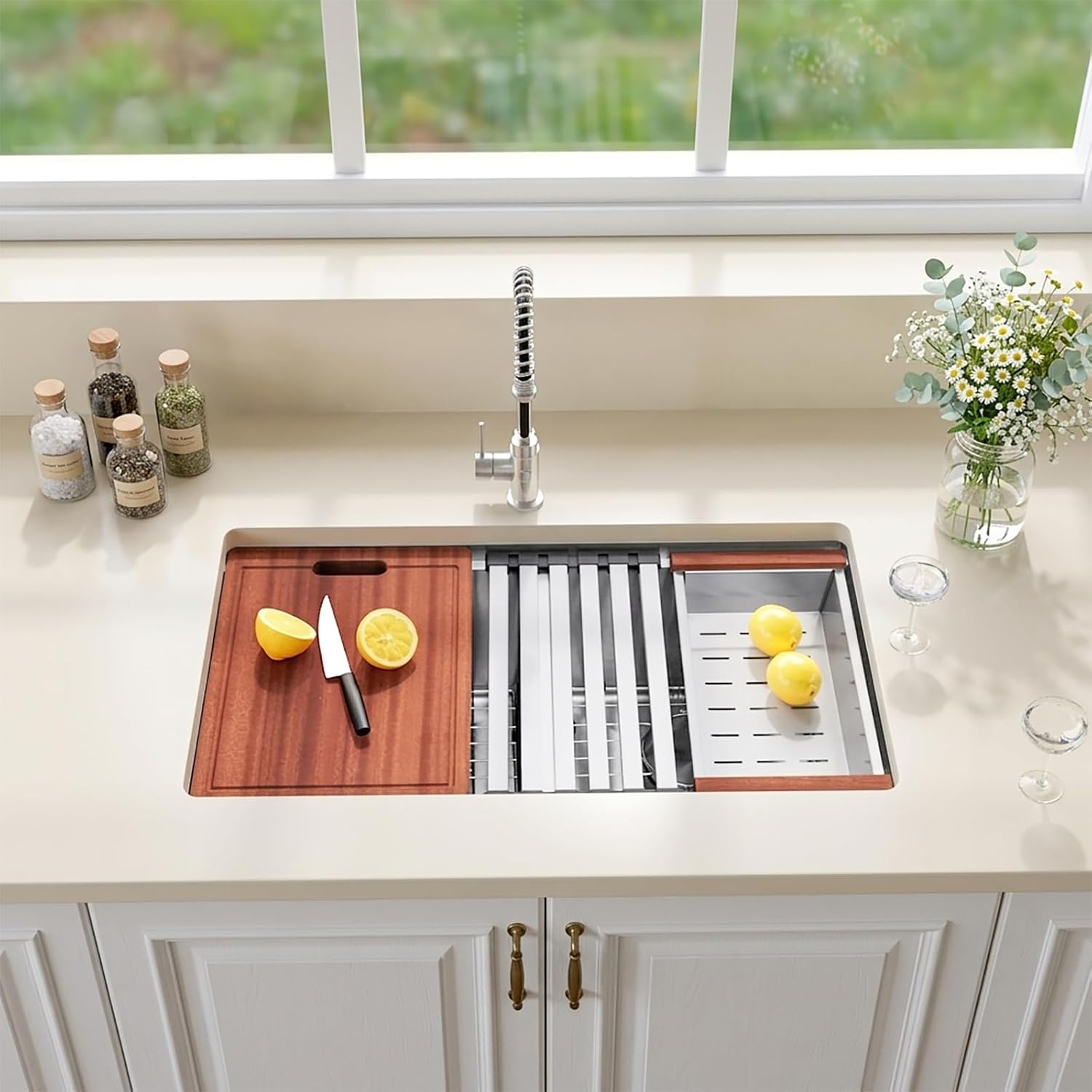 Kitsitchen Undermount Kitchen Sink, 16 Gauge 304S Stainless Steel Workstation Sink, 30' x 18' x 10' Large and Deep Handmade Double Bowl Kitchen Sinks with Accessories