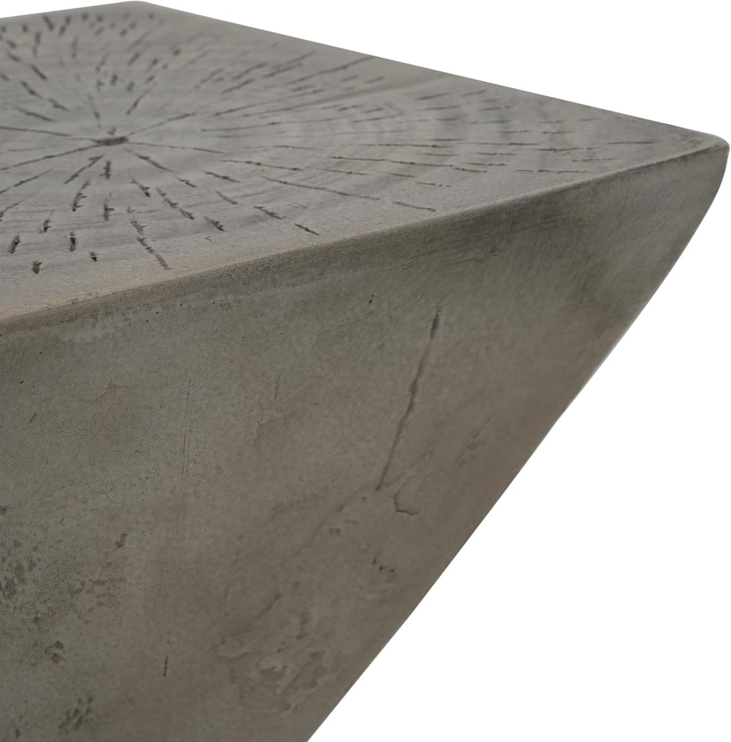 Christopher Knight Home Novi Outdoor Side Table, Geometric-Shaped Accent Side End Table, Garden Stool for Patio Balcony Beach Pool, Lightweight Concrete, Wood-Like Texture, Light Gray