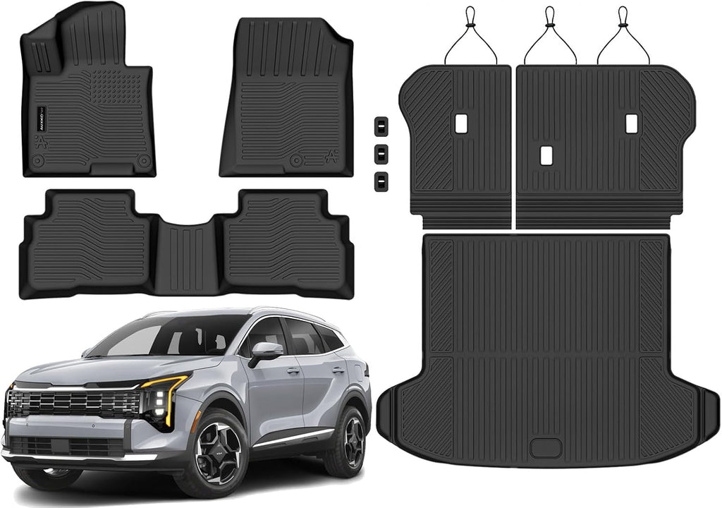 Auxko All Weather Floor Mats Cargo Mat with Backrest Mat for Kia Sportage 2026-2023 Gasoline All Season TPE Accessories Odorless Anti-Slip Floor Liners Trunk Tray with Back Seat Protector