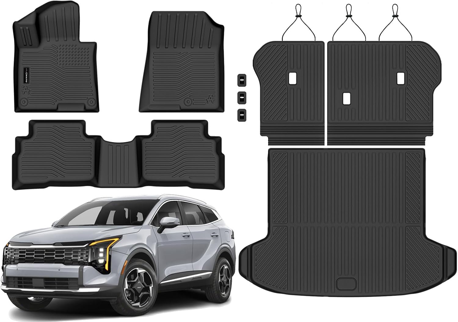 Auxko All Weather Floor Mats Cargo Mat with Backrest Mat for Kia Sportage 2026-2023 Gasoline All Season TPE Accessories Odorless Anti-Slip Floor Liners Trunk Tray with Back Seat Protector