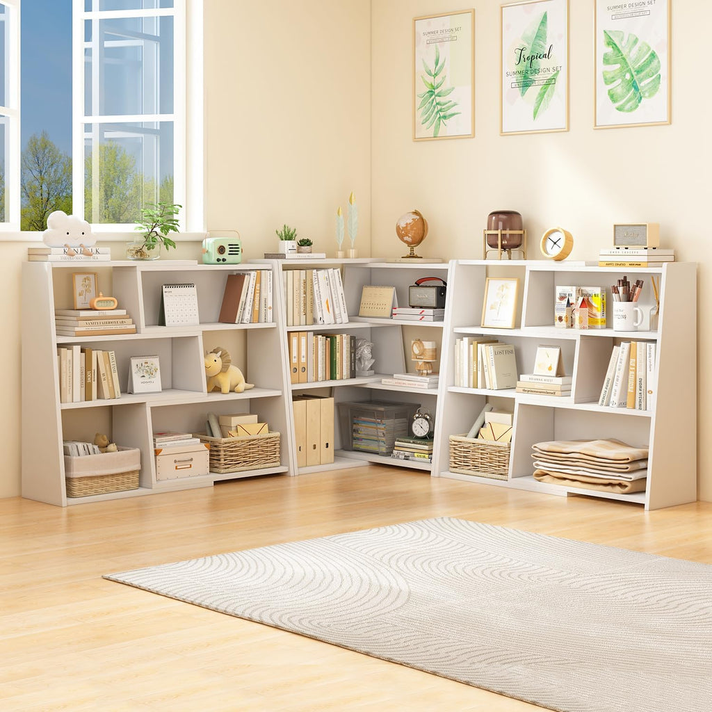 IOTXY Wooden Extendable Shelf Bookcase - 3-Tier Ladder Low Short Bookshelf for Small Space or Corner, Black, S