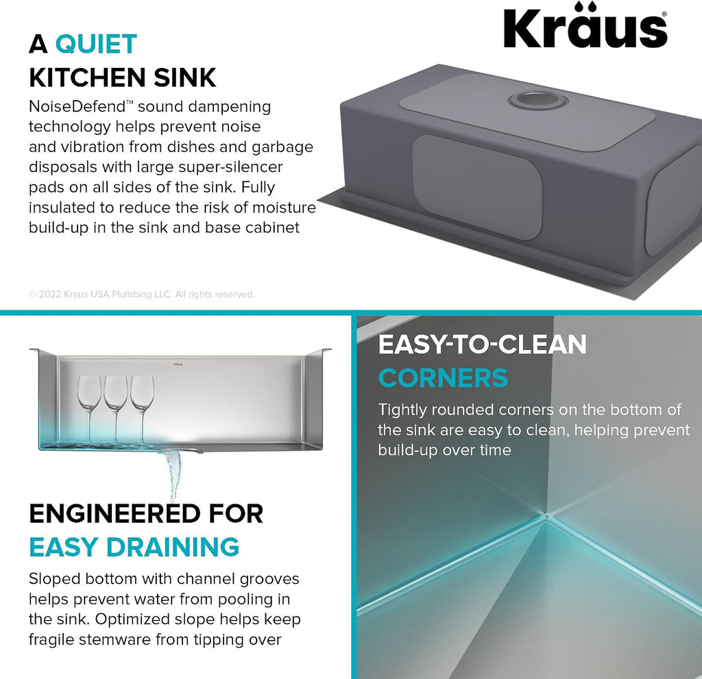 KRAUS Kore 33-in Drop-In Workstation 16 Gauge Stainless Steel Single Bowl Kitchen Sink with Accessories