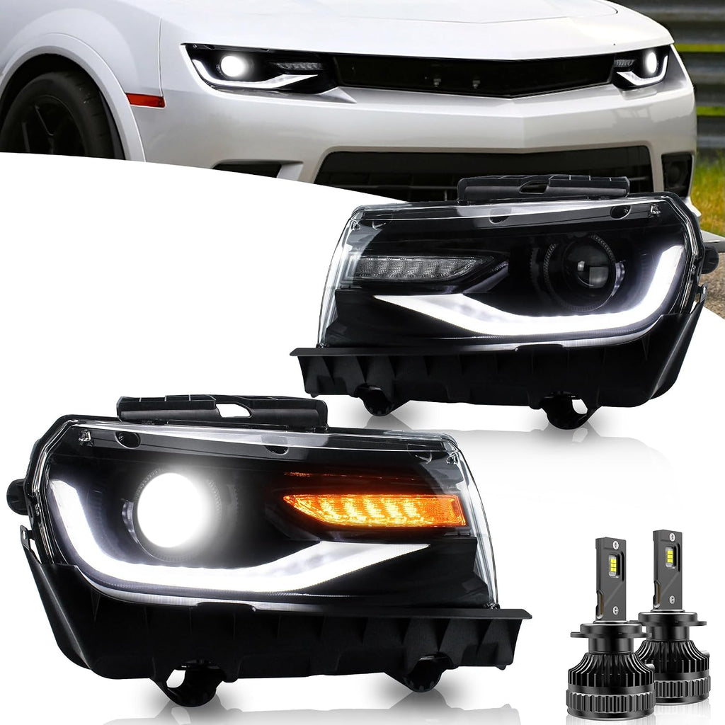 VLAND Headlights [+D2S Bulb] Compatible with Chevrolet Chevy Camaro 5th Gen LS LT SS ZL1 Z/28 2014-2015, Headlamp Assembly with Sequential Turn Signal, 1 Pair