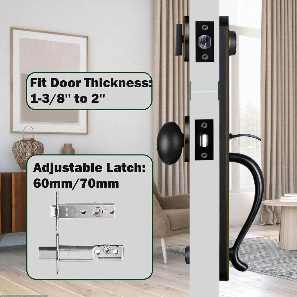 Double Door Handle Set for Front Door, Oil Rubbed Bronze Keyed&Dummy Exterior Door Lockset with Deadbolt, Reversible for Right&Left Handed