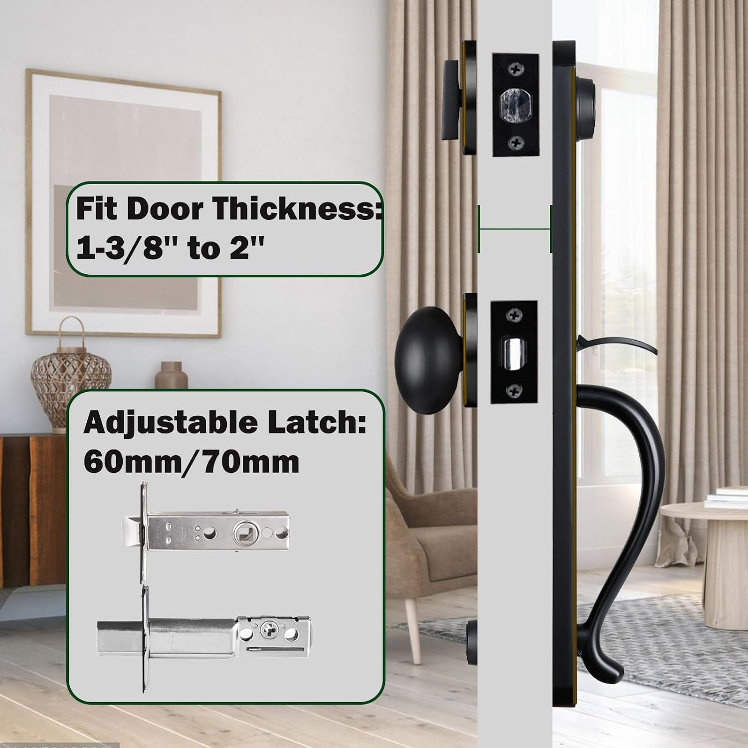 Double Door Handle Set for Front Door, Oil Rubbed Bronze Keyed&Dummy Exterior Door Lockset with Deadbolt, Reversible for Right&Left Handed