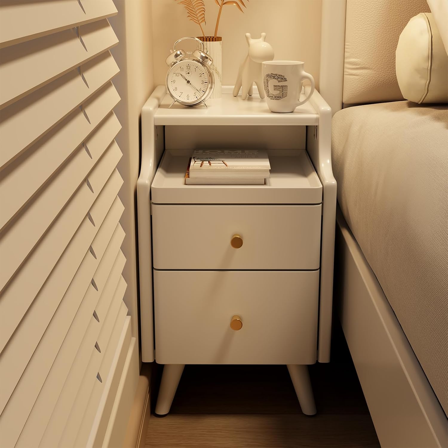 AQIMUELE Wood Nightstand, White Nightstand with 2 Drawers, Bedside Table for Bedroom