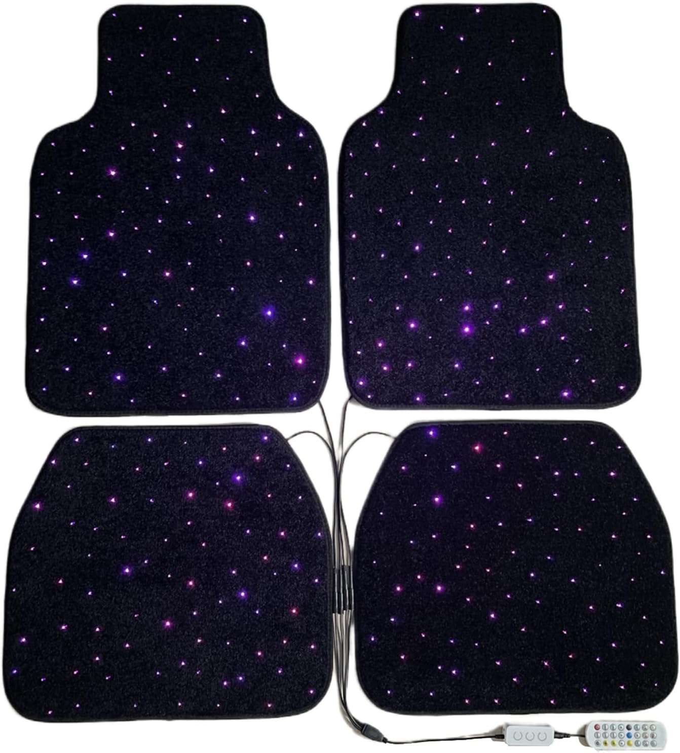Luxury Starlight LED Car Floor Mats, 4pcs Starry Star Light Floor Mats Washable Fiber Optic Lights APP/Remote Control Music Mode Sound Activated Interior Lights for Cars, SUVs, Trucks