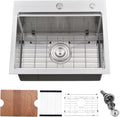 20 Inch Drop in Kitchen Sink, Single Bowl 16 Gauge Stainless Steel Topmount Small Kitchen Bar Sink Outdoor RV Workstation Basin (20'x17'x10')