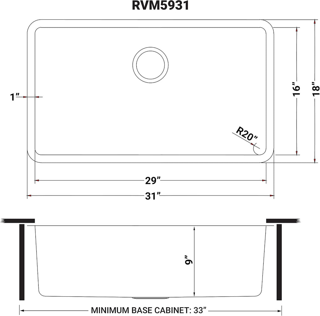 Ruvati 31-inch Undermount Kitchen Sink - 16 Gauge Stainless Steel kitchen Sink Single Bowl with Brushed Finish hides scratches, Easy-to-Clean Undermount Sinks - RVM5931