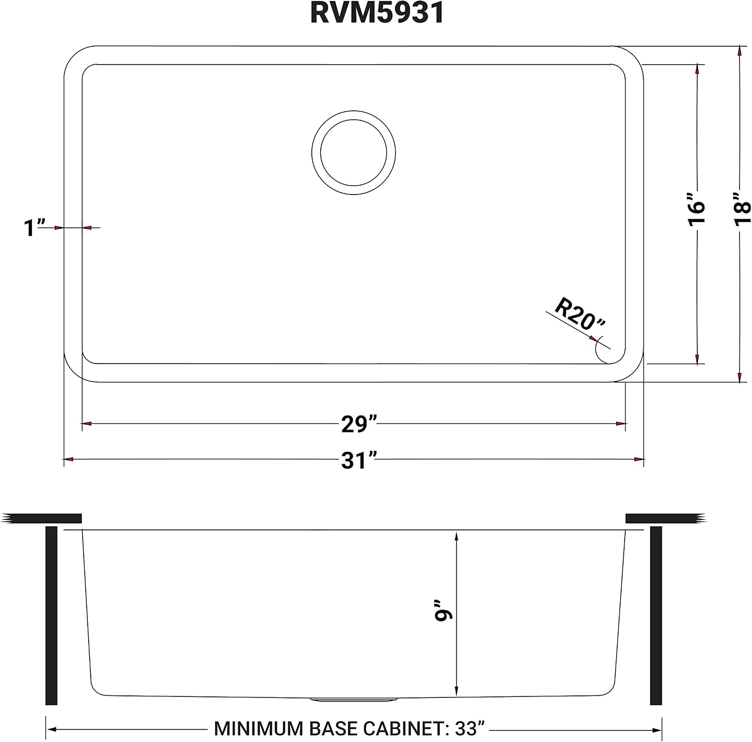 Ruvati 31-inch Undermount Kitchen Sink - 16 Gauge Stainless Steel kitchen Sink Single Bowl with Brushed Finish hides scratches, Easy-to-Clean Undermount Sinks - RVM5931