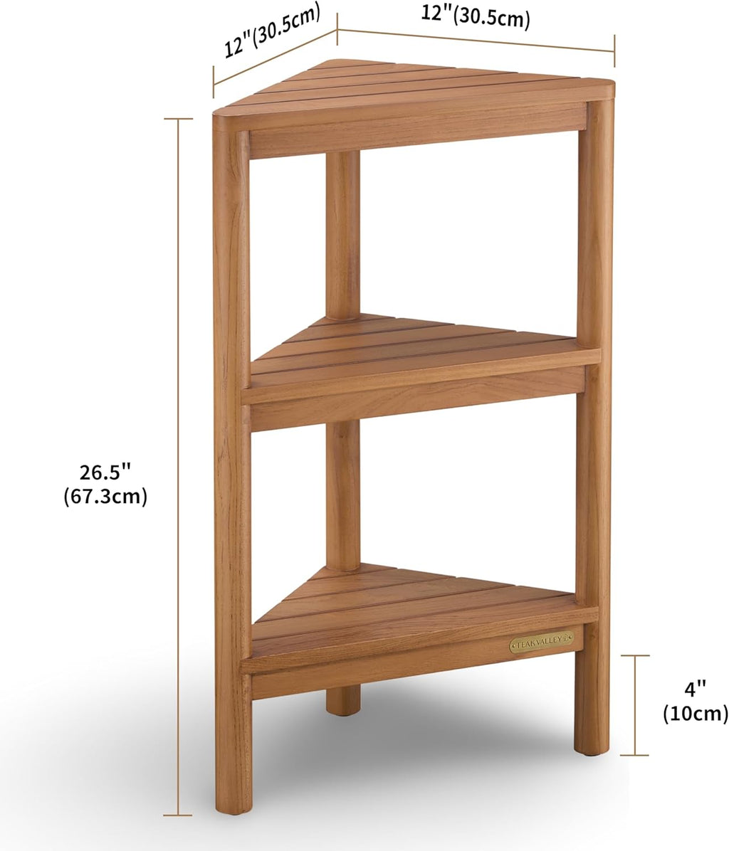Fully Assembled Teak Corner Bath Shower Storage Stand, Corner Shelves, Shower Caddy 26.5'
