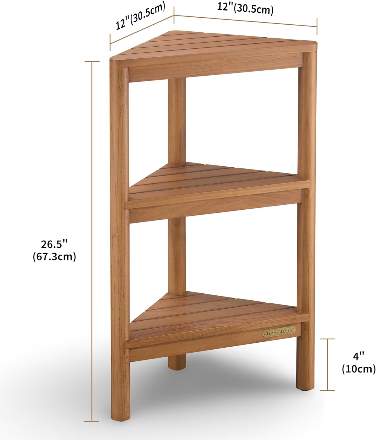 Fully Assembled Teak Corner Bath Shower Storage Stand, Corner Shelves, Shower Caddy 26.5'