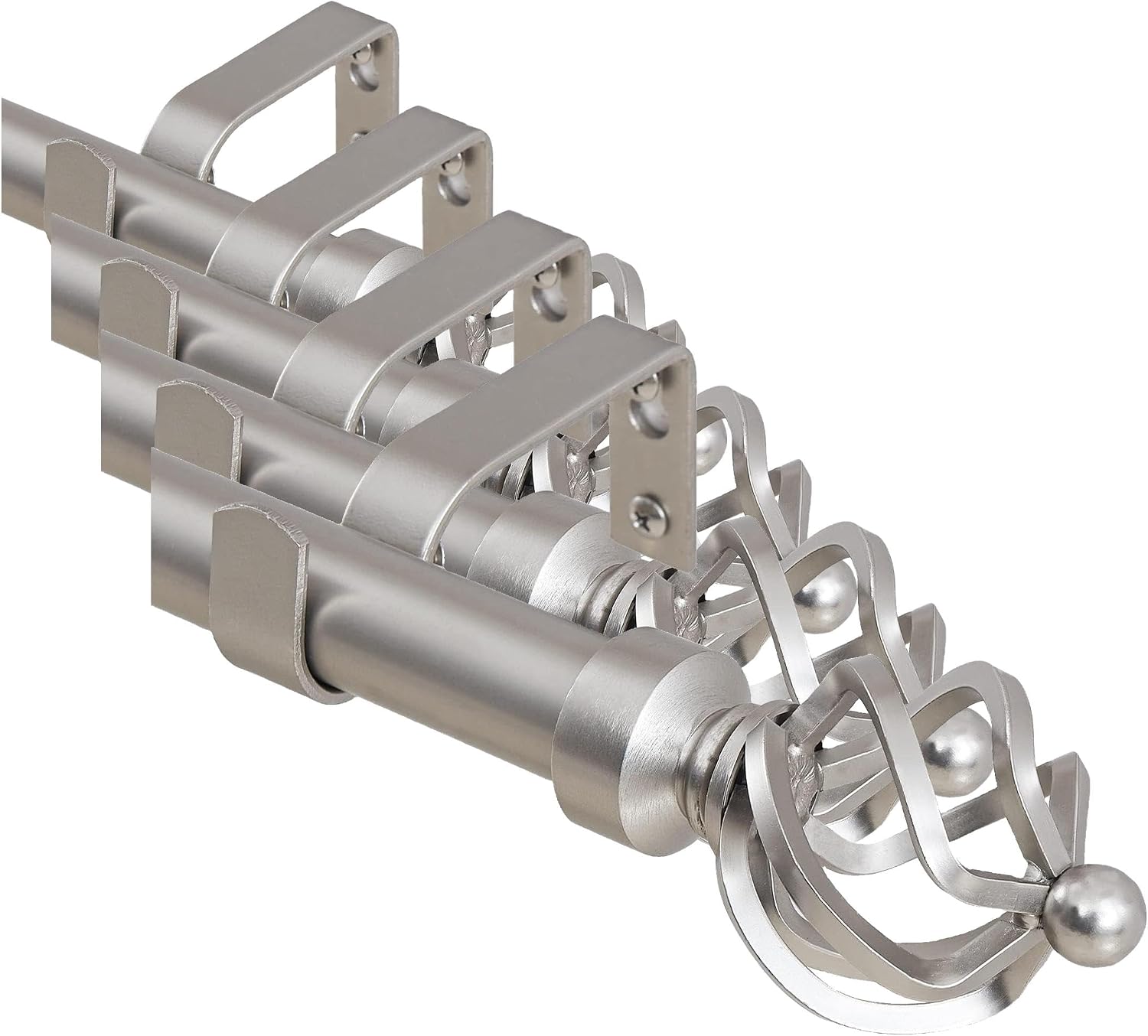 NICETOWN Window Treatment Single Curtain Rod Set 1 inches Diameter with Twisted Cage Finials for French Door Fitting Room Patio Curtains and Drapes, Adjustable Length from 48 to 86-Inch, Satin Nickel