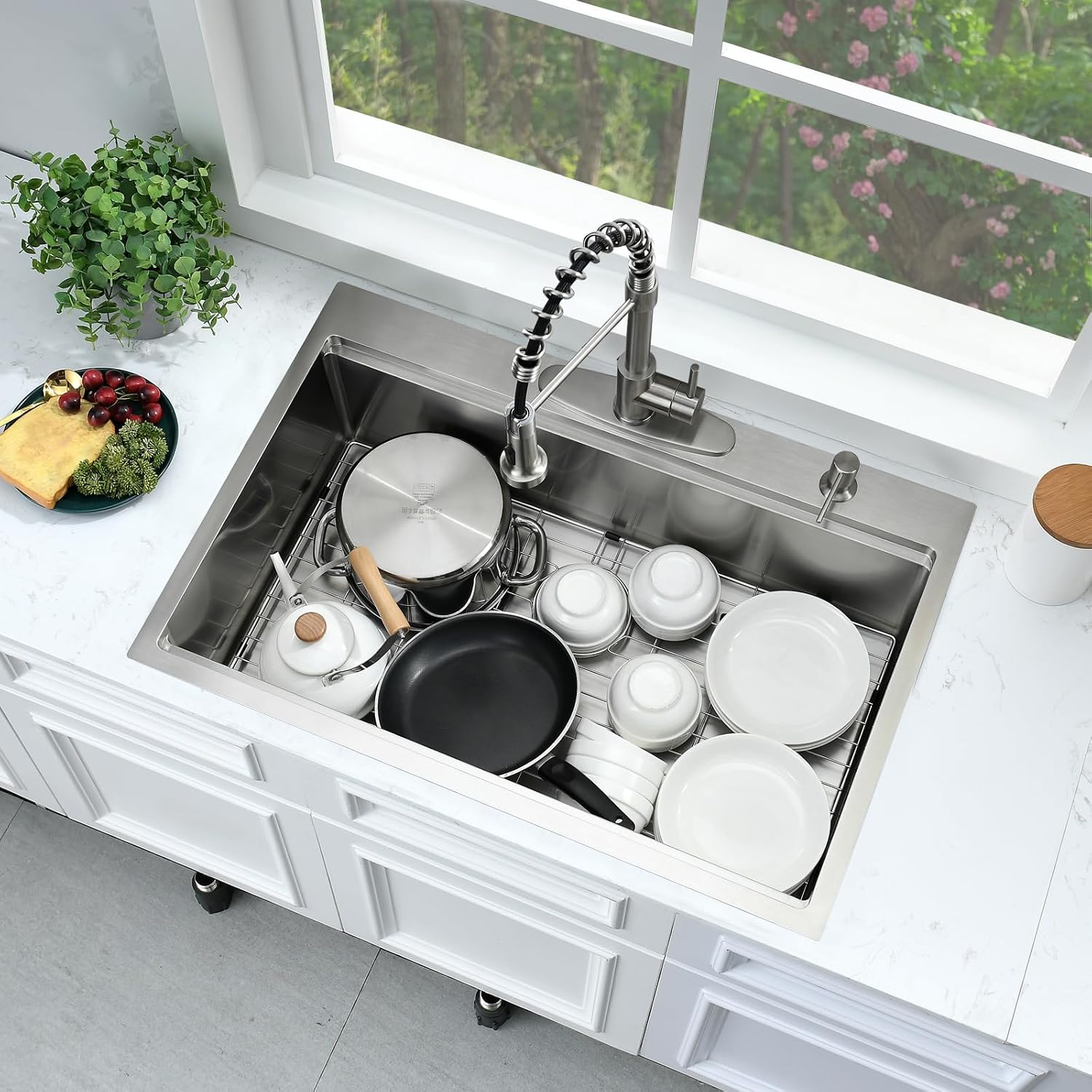 33x19 Drop In Kitchen Sink Workstation-Bokaiya 33 Inch Stainless Steel Top Mount Kitchen Sink 16 Gauge Single Bowl Drop In Sink with Cutting Board