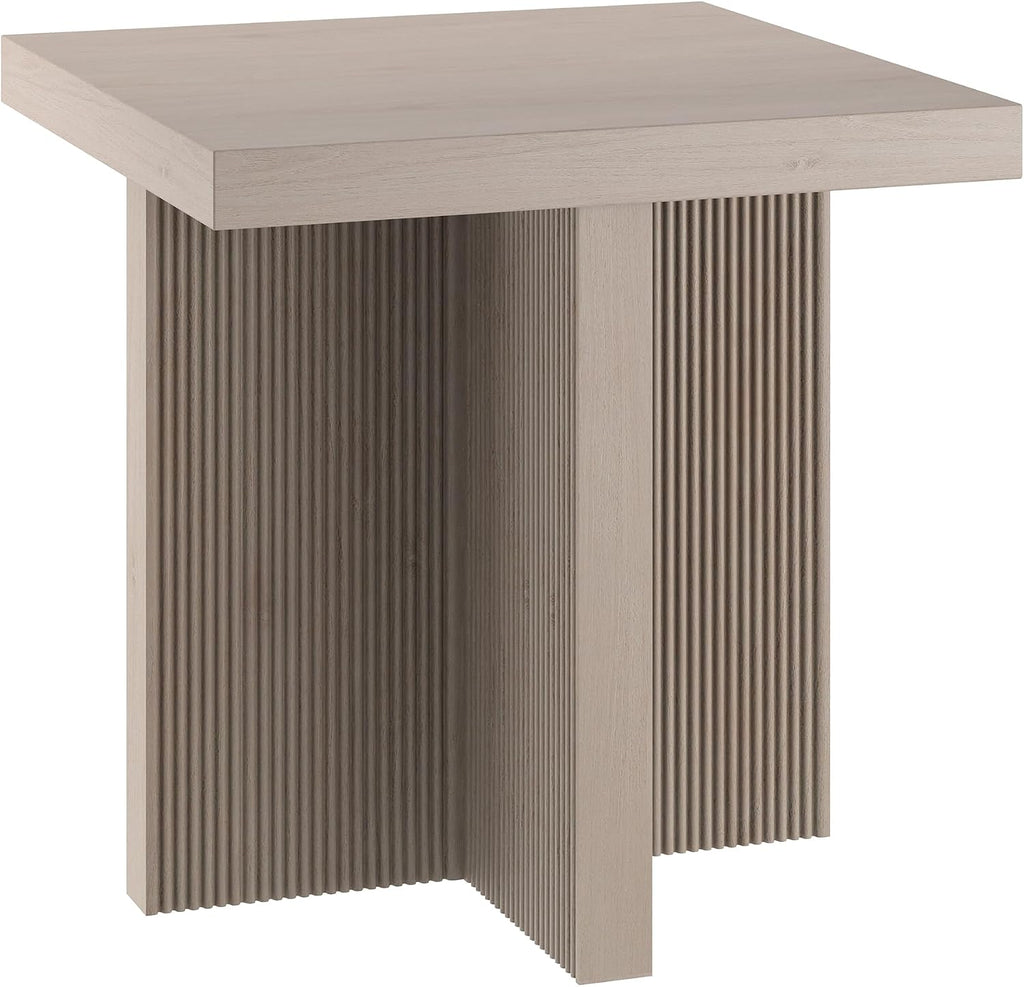 Henn&Hart 22' Fluted Scandinavian Square End Table, Ribbed Side Table, Nightstand for Living Room, Office, Family Room, or Bedroom, Beech White