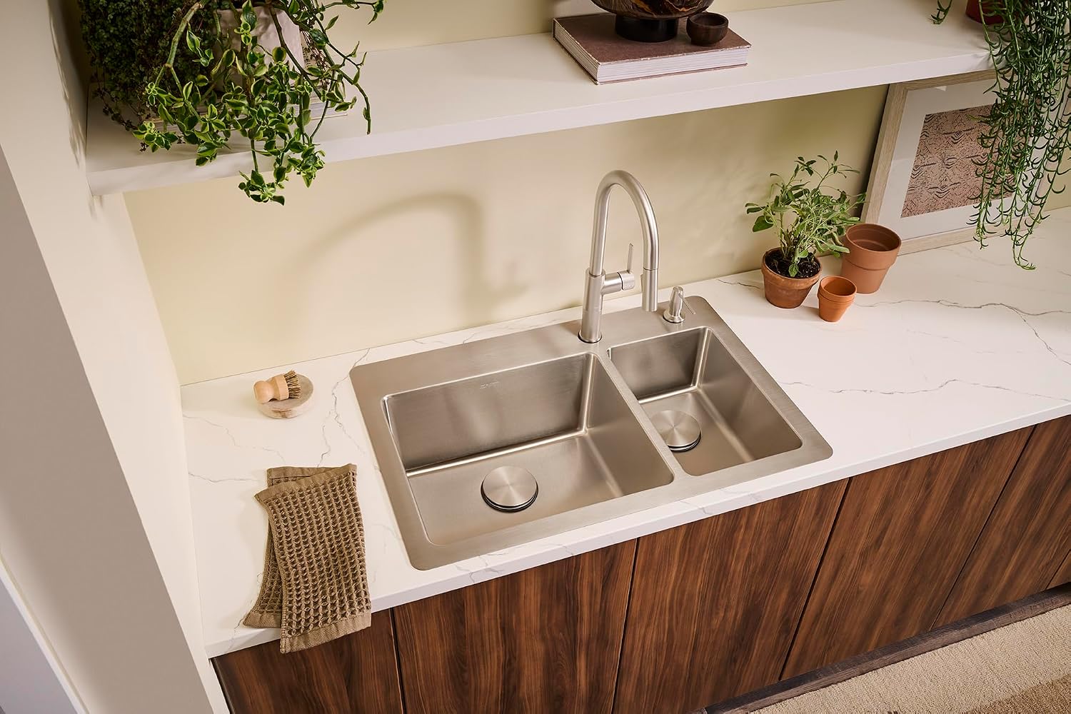 Ruvati 33 x 22 inch Drop-in Topmount Kitchen Sink 16 Gauge Stainless Steel 70/30 Double Bowl - RVM5173