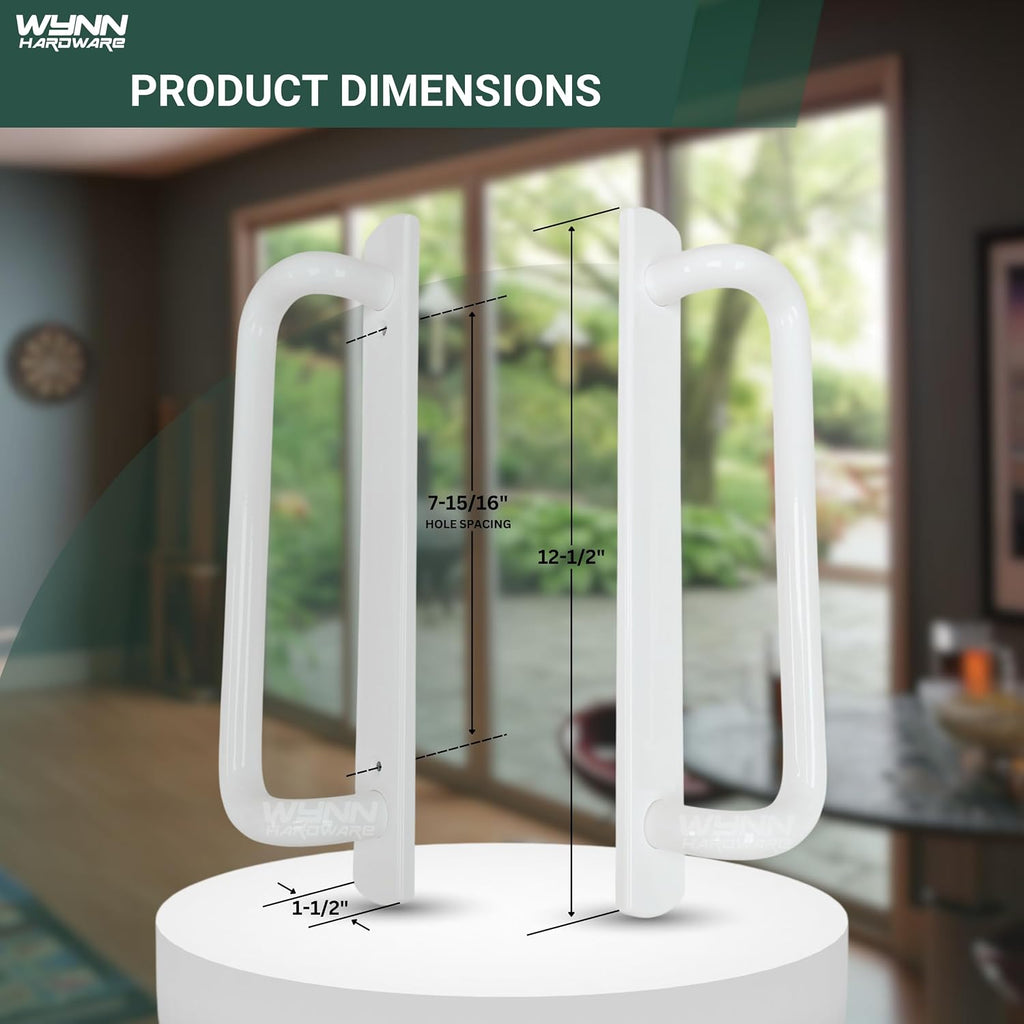 PGT 5400 Sliding Door Handle Set | White Handle Replacement for Patio Glass Door Repair 7-15/16 hole spacing 12.5' Faceplate Handle | Sliding Set Interior and Exterior (Screws NOT Included)