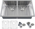 Kitsitchen Undermount Kitchen Sink,16 Gauge 304S Stainless Steel Double Kitchen Sink with Drain Strainers & Grids, 31' x 18' x 9' Large and Deep Handmade Kitchen Sinks,50/50 Double Bowl Design