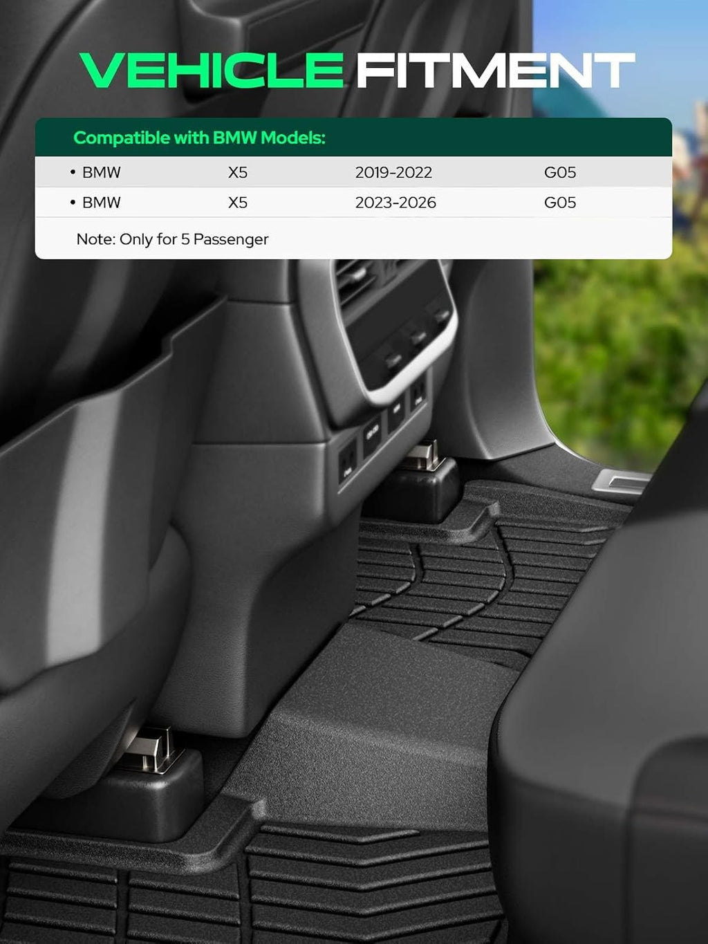 YHTAUTO Floor Mats Fit 2019-2026 BMW X5 G05 5-Passenger, TPE All Weather Car Mats Waterproof Anti-Slip Odorless Floor Liner, Interior Car Accessories Front & 2nd Row Liner