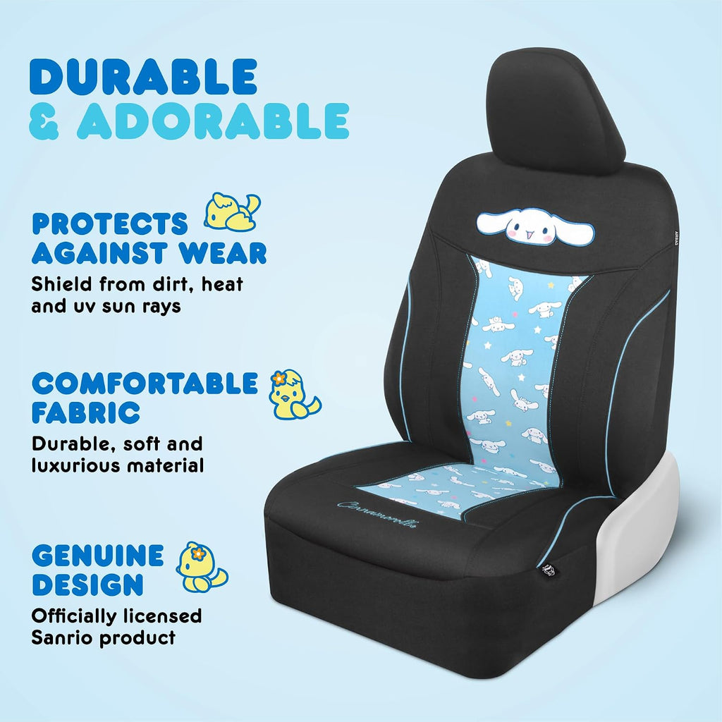Carbella Cinnamoroll Car Seat Covers, Car Floor Mats, Steering Wheel Cover, Windshield Sun Shade for Car Gift Pack Car Air Freshener Black and Blue Hello Kitty Car Accessories for Women 9pc Combo