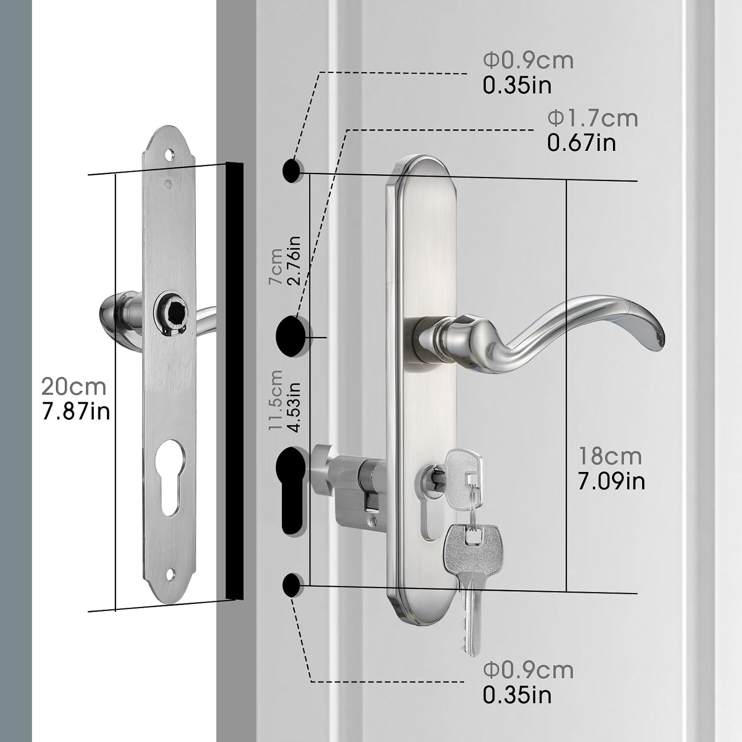 HauSun Storm Door Handle Set Replacement Kit with 2 Point Mortise Lock and Key,Security Door Keyed Lever Handle Fits for Pella or Larson Storm Door (Brushed Nickel)