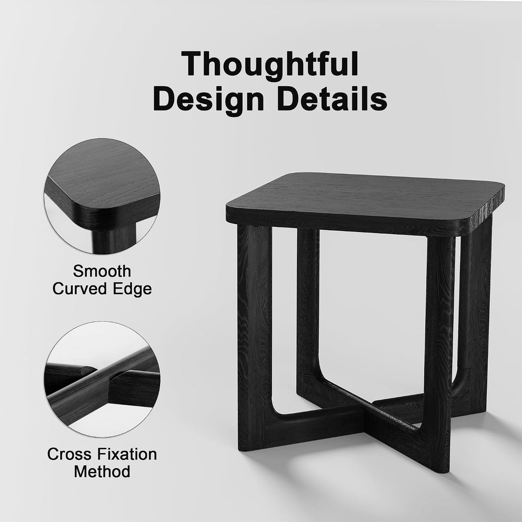 Casaphoria 24' End Side Table, Solid Wood Sofa Table with Cross Sturdy Legs, Slim Beside Table, Nightstand Telephone Table for Bedroom, Living Room, Restaurant, Small Spaces, Black