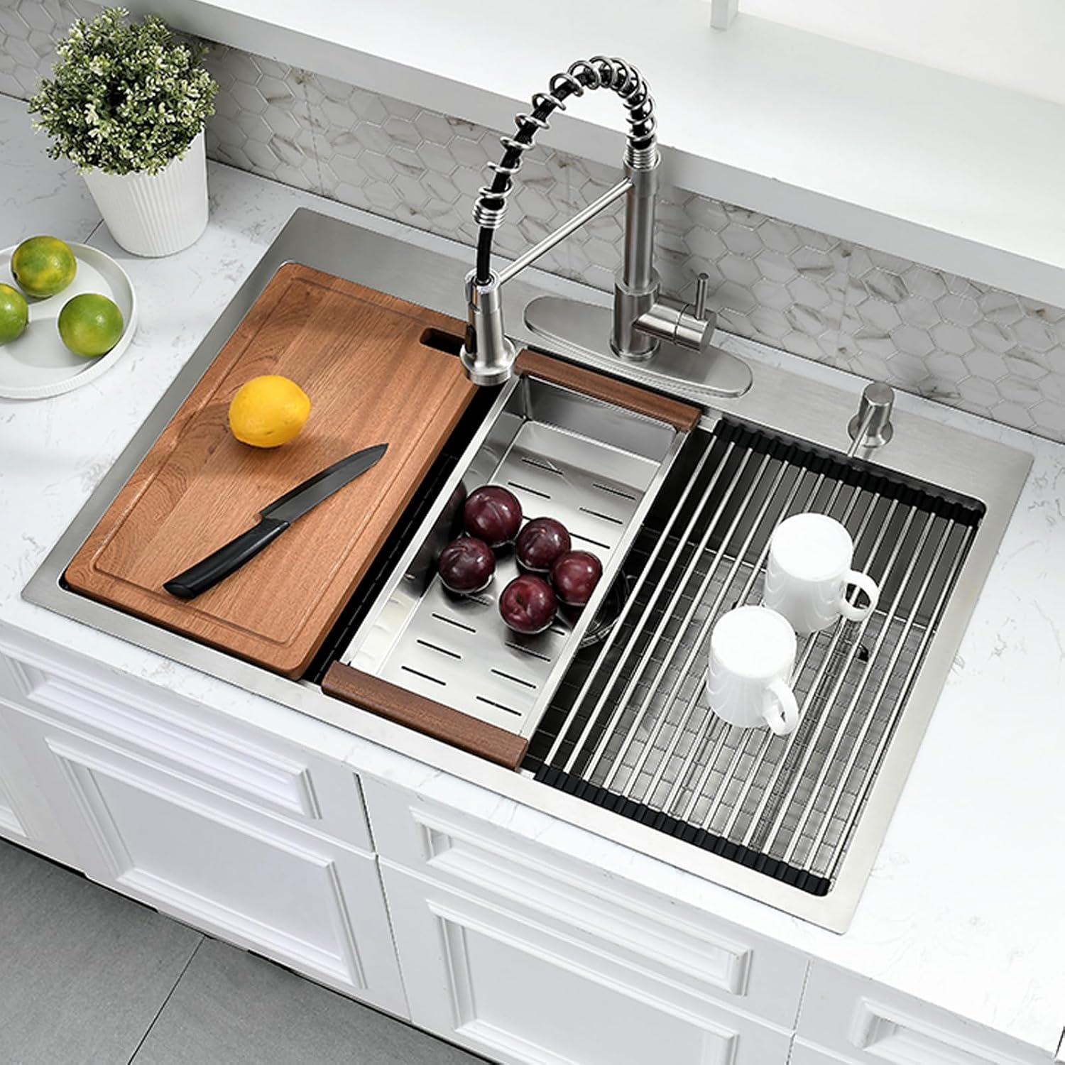 33x19 Drop In Kitchen Sink with Faucet Combo - 33 Inch Single Bowl Kitchen Sink Workstation, 10 Inch Deep Stainless Steel Topmount Sinks with Accessories