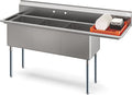 KoolMore 75 in. Three Compartment 18-Gauge Stainless-Steel NSF Commercial Kitchen Sink, Bowl Size 18x18x14, with Three Basins and Pre-Drilled Faucet Holes with a Right Drainboard (KM-SC181814-18R3)