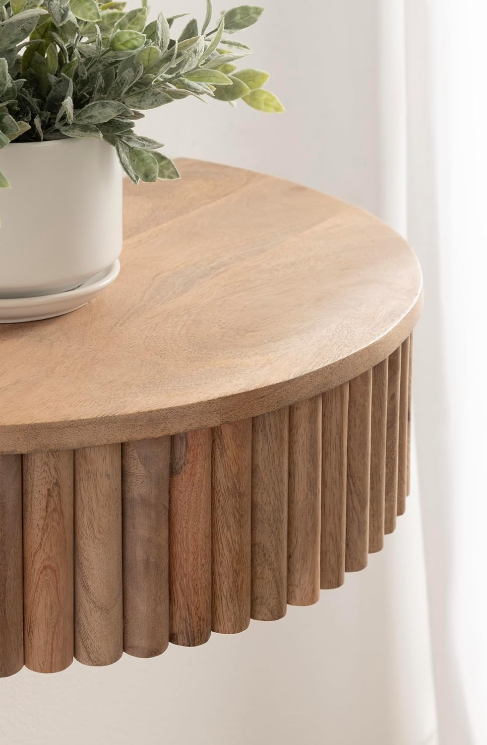 Kate and Laurel Reid Ribbed Wooden Floating Side Table, 20 x 11 x 6, Light Natural, Modern Mango Wood Floating Nightstand with Drawer for Bedroom Storage or Living Room End Table Option