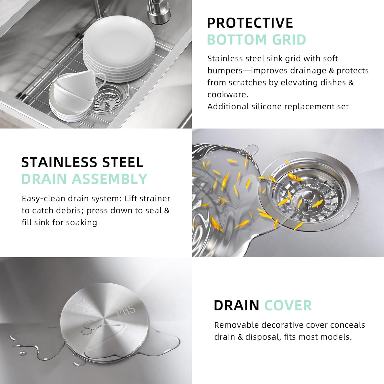 PHS 33 Inch Drop In Double Bowl Kitchen Sink 50/50-16 Gauge Stainless Steel Overmount Kitchen Sink 33x22 with Accessories, 9 Inch Deep Sinks with Brushed Finish