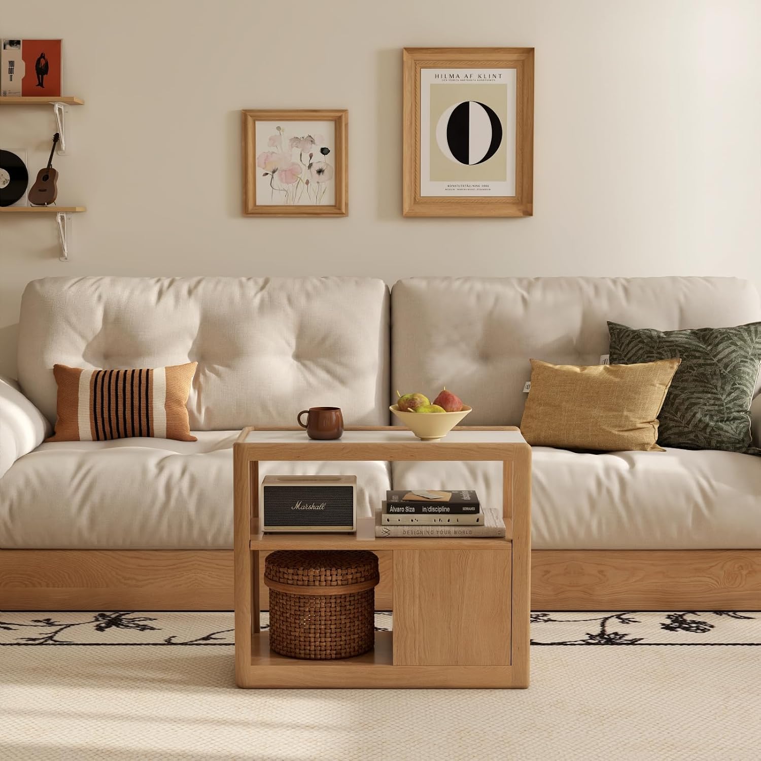 100% Solid Wood Side Table with Storage, Narrow End Table with 2 Drawers, Slim Nightstand and Small Bedside Table with Wheels for Living Room Kitchen Bedroom(Natural, 15.75' D x 26.77' W x 21.65' H)