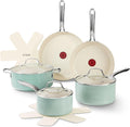 T-Fal Inspire Nonstick Cookware Set, 10-Piece, Oven Safe to 500°F, Stockpot, Ceramic Pots and Pans Set, Frying Pans, Saucepans, Protectors, Mint Green