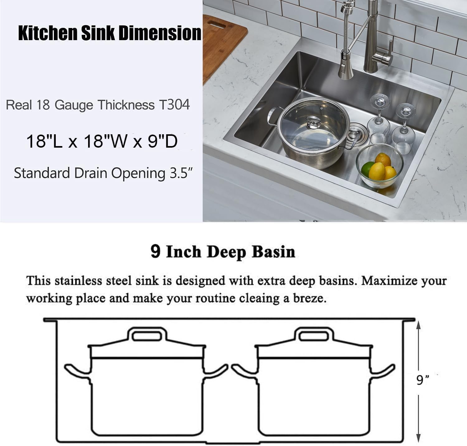 SHACO 18x18 Inch Drop In Black Bar Sink, 18 Inch Gunmetal Black Top Small Mount Kitchen Sink, 304 Stainless Steel 16 Gauge Single Bowl Laundry Prep RV Sink with Strainer Drain
