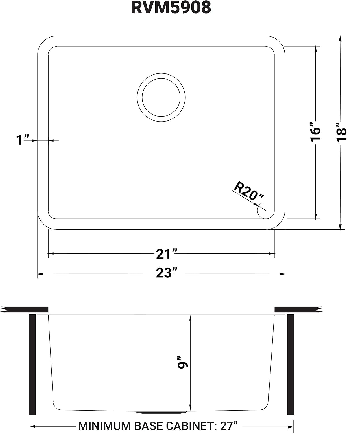 Ruvati 23-inch Undermount Bar Prep Kitchen Sink 16 Gauge Stainless Steel Single Bowl - RVM5908