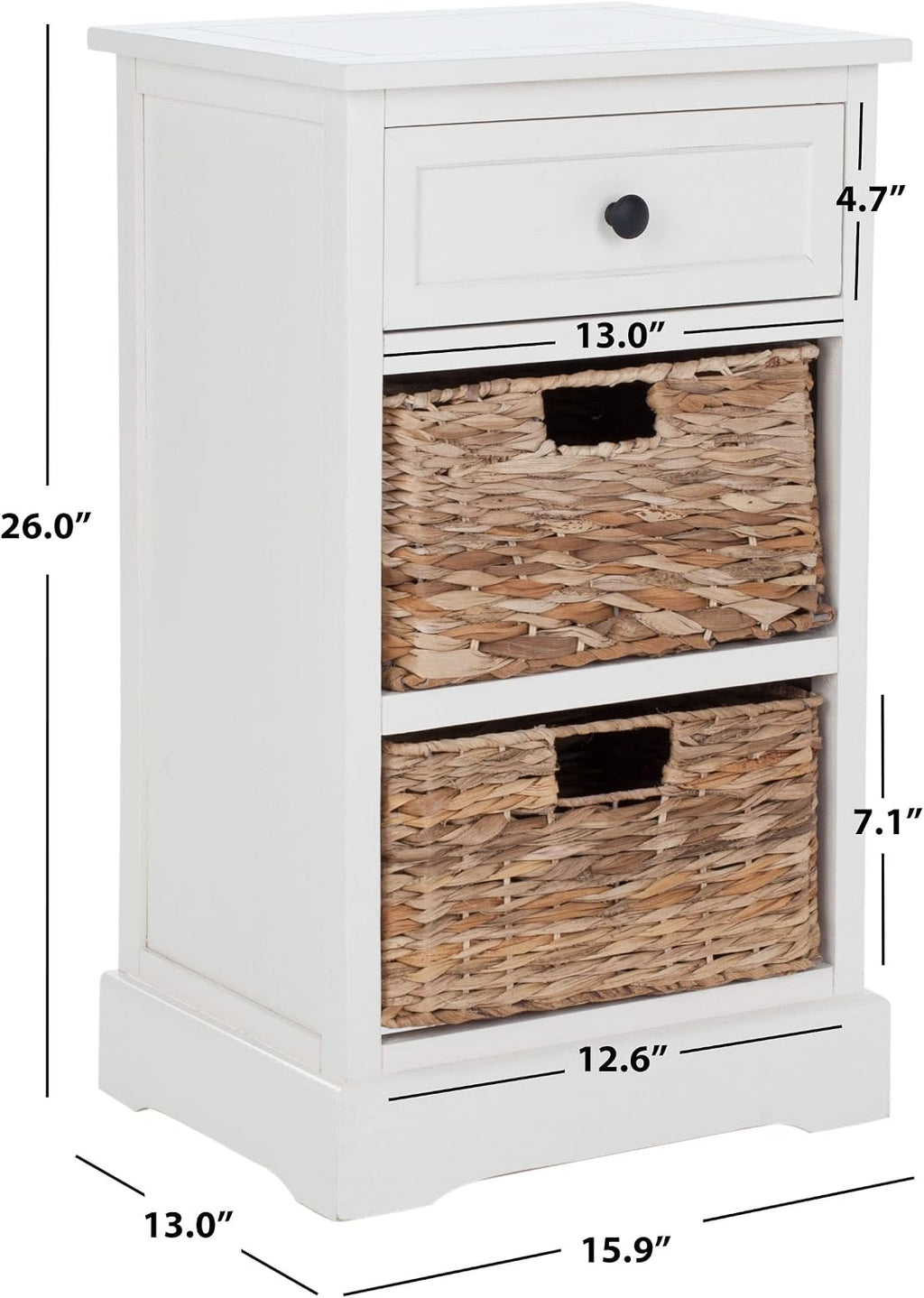 SAFAVIEH Furniture - Carrie 3-Shelf Side Table - Distressed Cream - Solid Wood - Farmhouse Tiered Design - Ideal for Living Room, Entryway, Home Office, 16'W x 13'D x 26'H - Fully Assembled (AMH5700C)