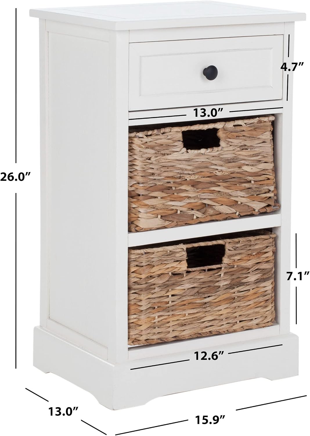 SAFAVIEH Furniture - Carrie 3-Shelf Side Table - Distressed Cream - Solid Wood - Farmhouse Tiered Design - Ideal for Living Room, Entryway, Home Office, 16'W x 13'D x 26'H - Fully Assembled (AMH5700C)