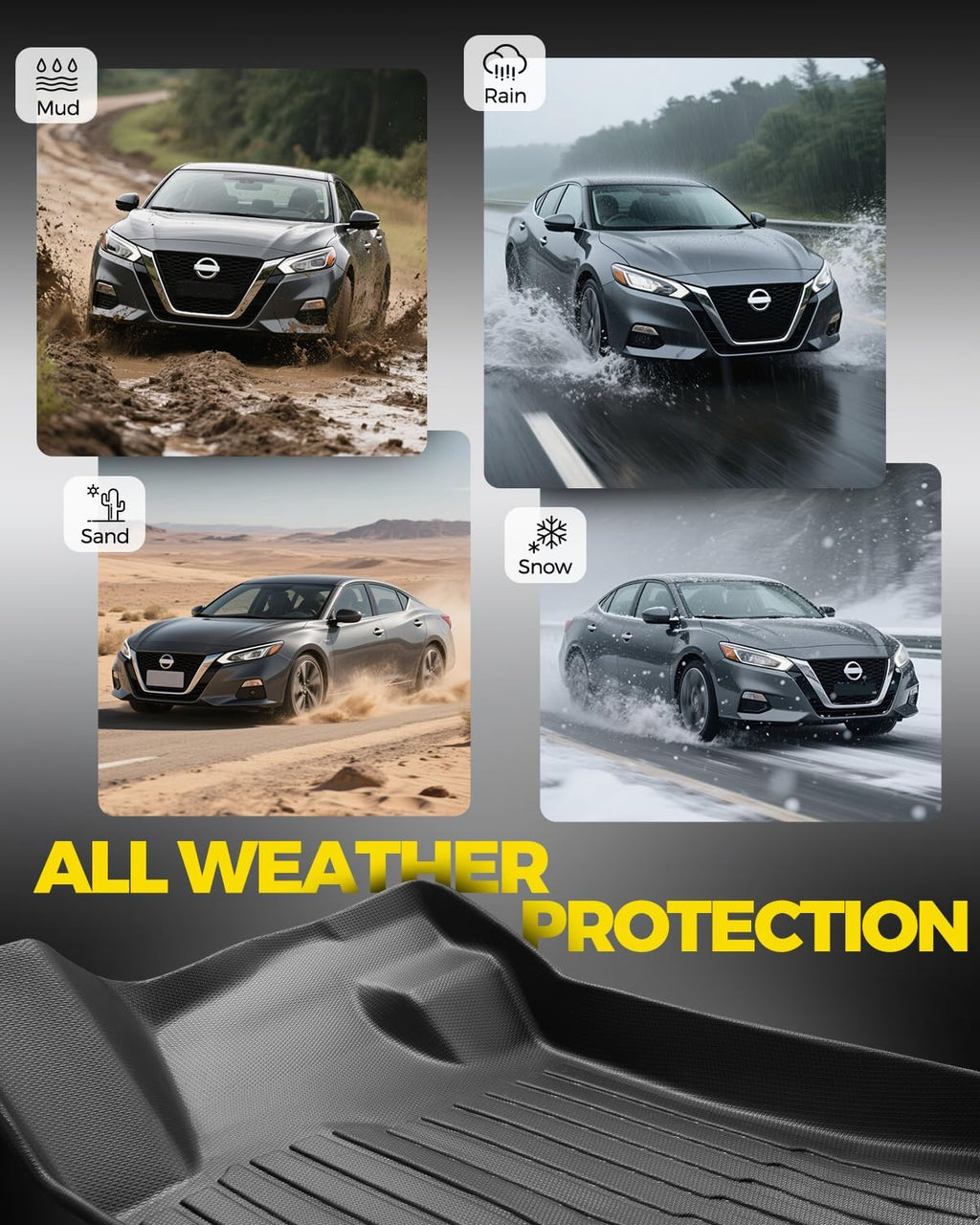 Car Floor Mats for Nissan Maxima 2016-2023 4PCS Full Set with Trunk Mat | All Weather Full Coverage Floor Liners Heavy Duty Waterproof Long-Lasting Maxima Accessories TPE Rubber Carpet