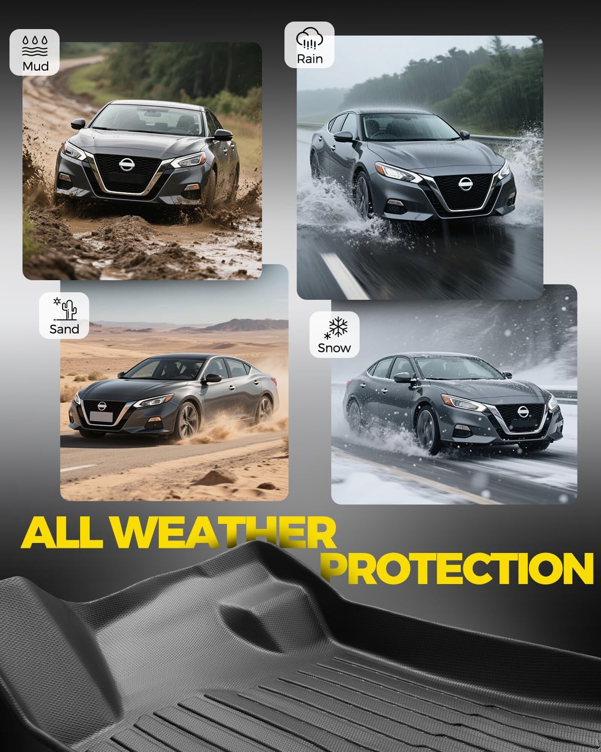 Car Floor Mats for Nissan Maxima 2016-2023 4PCS Full Set with Trunk Mat | All Weather Full Coverage Floor Liners Heavy Duty Waterproof Long-Lasting Maxima Accessories TPE Rubber Carpet