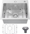 Drop In Kitchen Sink 25x22', 9' Basin Depth, 18 Gauge Stainless Steel Sink, 3D Embossed Surface Finish Top Mount with Accessories